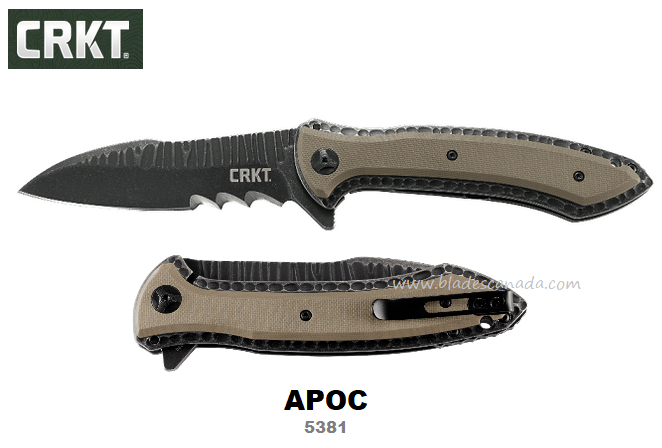 CRKT APOC IKBS Flipper Framelock Knife, Veff Serration, G10 Black, CRKT5381